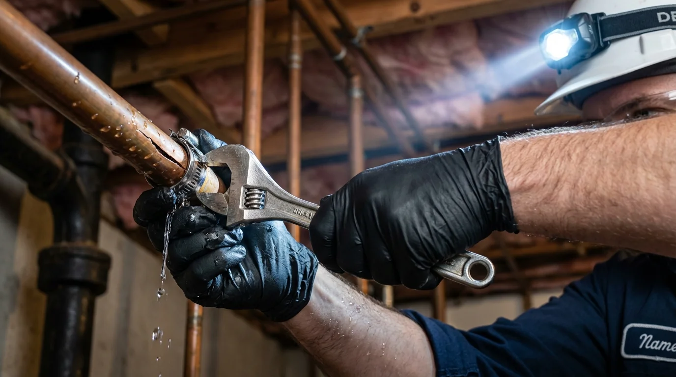 Emergency pipe clamp repair being performed by a Johns Plumbing LLC plumber in Kapaau