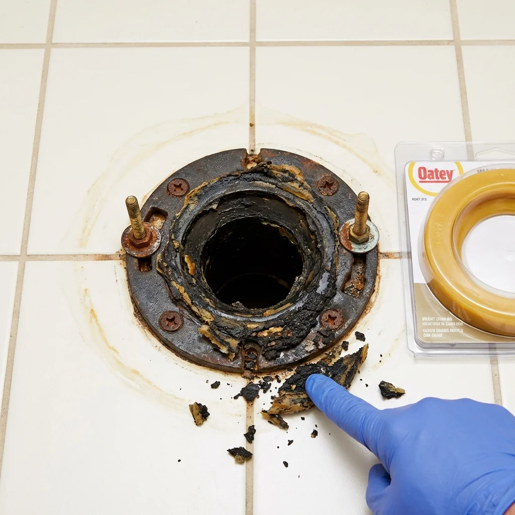 Failed wax ring showing water seepage at the base of a toilet in a Kapaau, HI home